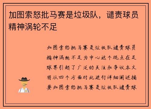 加图索怒批马赛是垃圾队,谴责球员精神涡轮不足