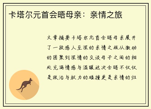 卡塔尔元首会晤母亲:亲情之旅